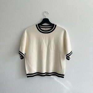 Abercrombie & Fitch LuxeLoft Cropped Sweater Tee White Black S